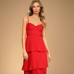 Lulu's Vibrant Red Tiered Midi Dress